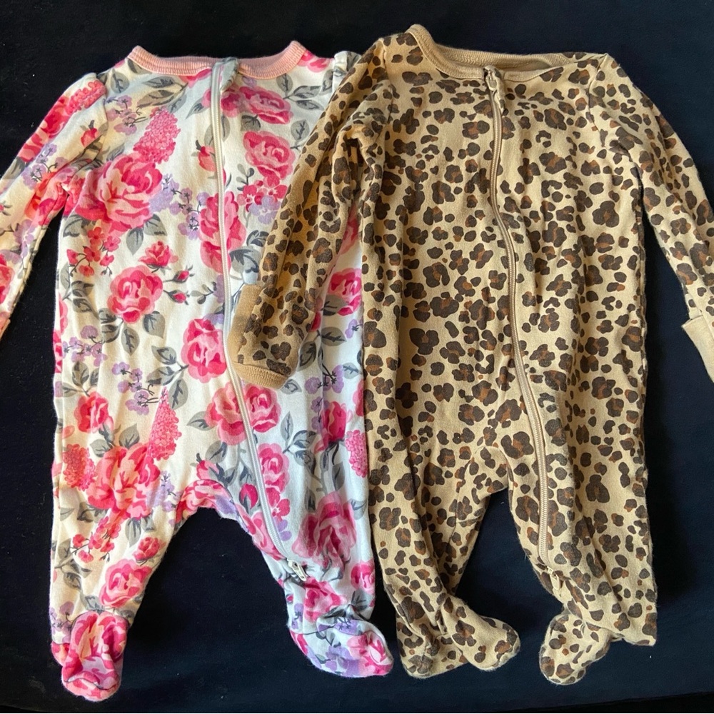 Wonder Nation Pink Floral and Brown Leopard Kids Footies